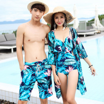  Couple swimsuit beach couple conservative Korean small chest gathered sexy hot spring conservative swimsuit couple suit