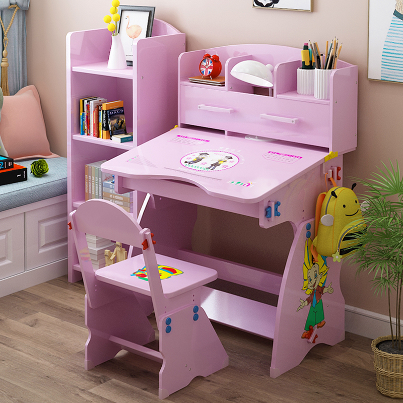 Pengfeit Children's study desk and chair set simple girl boy desk bookcase combination student desk home use