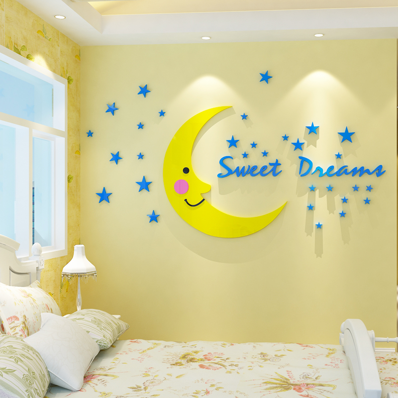 Cartoon 3d three-dimensional wall stickers Children's room decoration background wall decoration stickers Bedroom bed acrylic stickers
