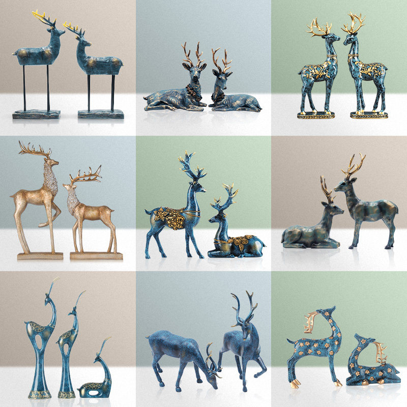 European style lucky deer decoration Home decoration Creative living room TV cabinet Wine cabinet Entrance craft decoration Opening gift