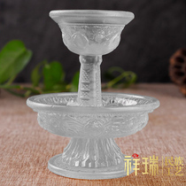 Tibetan glass guardian cup eight auspicious color white Buddha water wine cup Tibetan Buddhist hall water cup glass offering cup