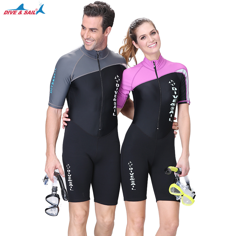 DIVESAIL diving suit couple male one-piece sunscreen wetsuit warm female two-piece short sleeve swimsuit swimming trunks