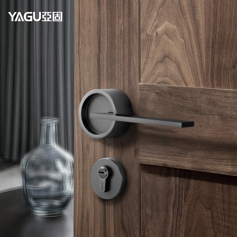 Yagu room door lock bedroom silent magnetic suction dressing room household invisible wooden door handle black universal lock