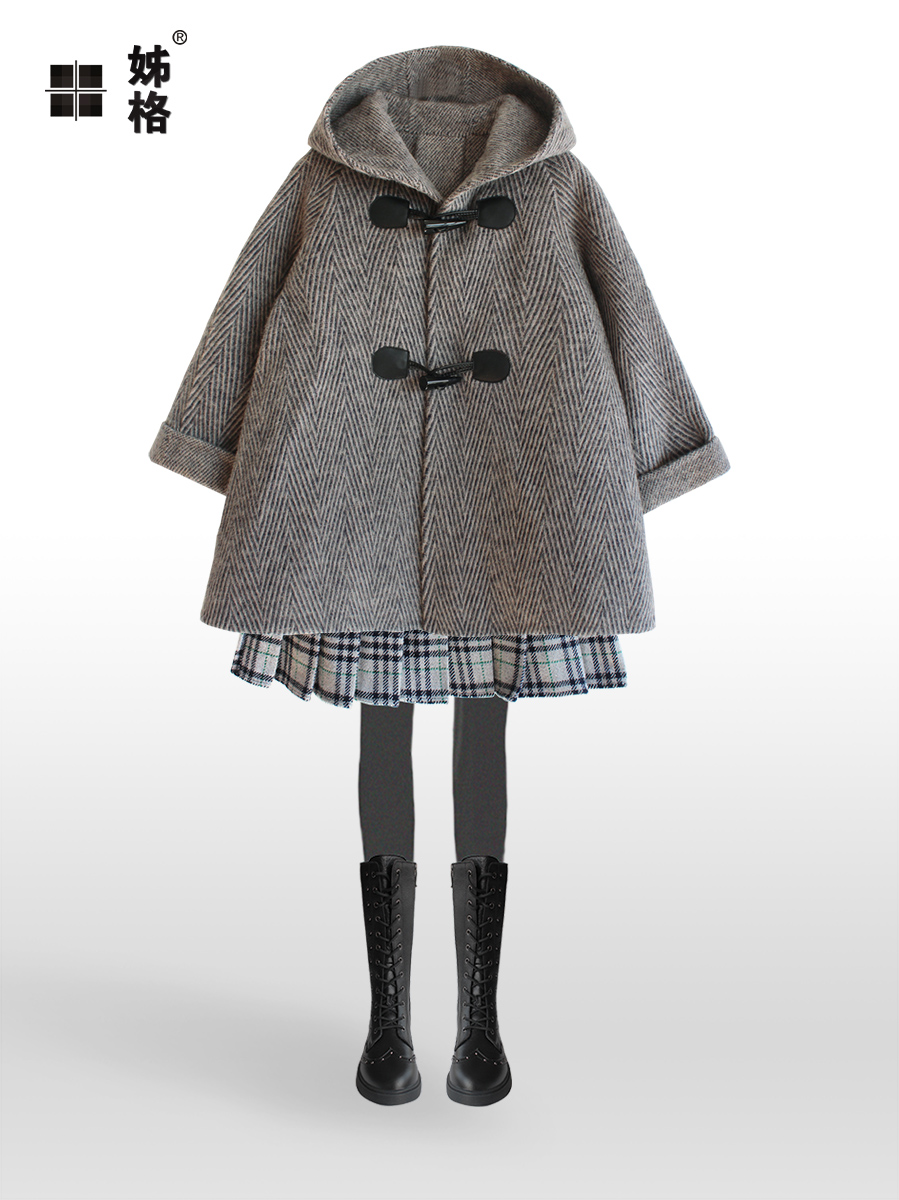 Tian Jie Grid children's clothing Girls British style double-sided cashmere wool hand-stitched coat Foreign school 2020 winter new coat