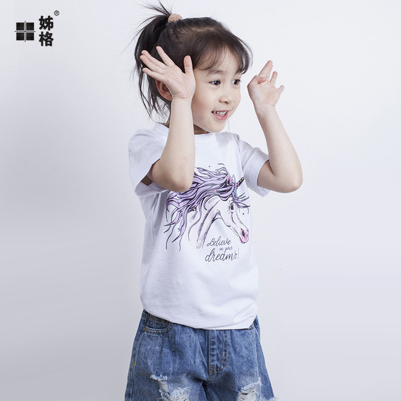 Children Summer children's clothing T-shirts 2020 new boys and girls CUHK children's cotton round collar printed short sleeves knitted sweatshirt