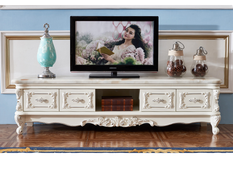 Bàn trà Châu Âu TV tủ đặt đá cẩm thạch hình chữ nhật tủ gỗ rắn căn hộ nhỏ phòng khách đồ nội thất - Bàn trà bàn trà gỗ nguyên khối