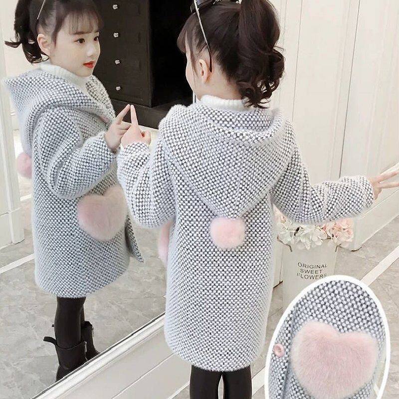 Girl coat autumn and winter clothing 2021 New Korean version of foreign school children hairclip cotton thick Princess long version of mink coat