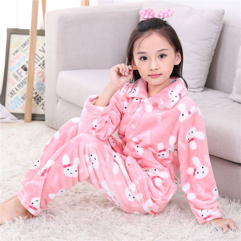 Autumn and winter children's pajamas flannel suit boys and girls baby long sleeve coral velvet children thick home clothes