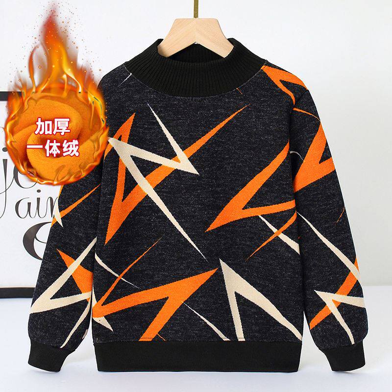 Children plus velvet padded sweater boys sweater girls autumn and winter new warm coat boys girls bottoming shirt