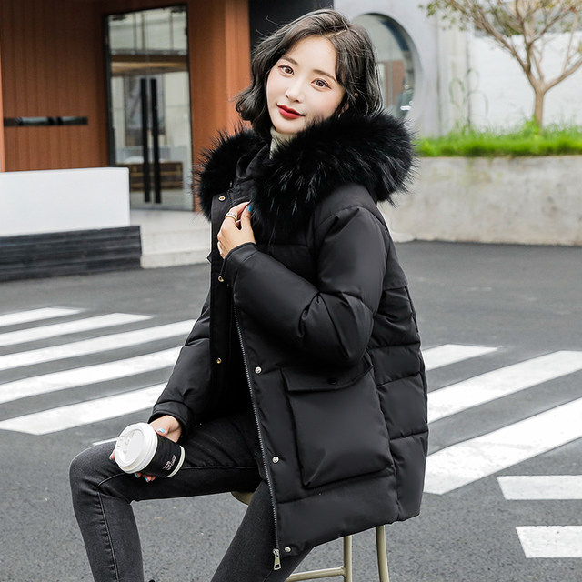 Cotton coat solid color cotton coat women's mid-length large fur collar 2023 new winter jacket overalls jacket cotton jacket bread suit