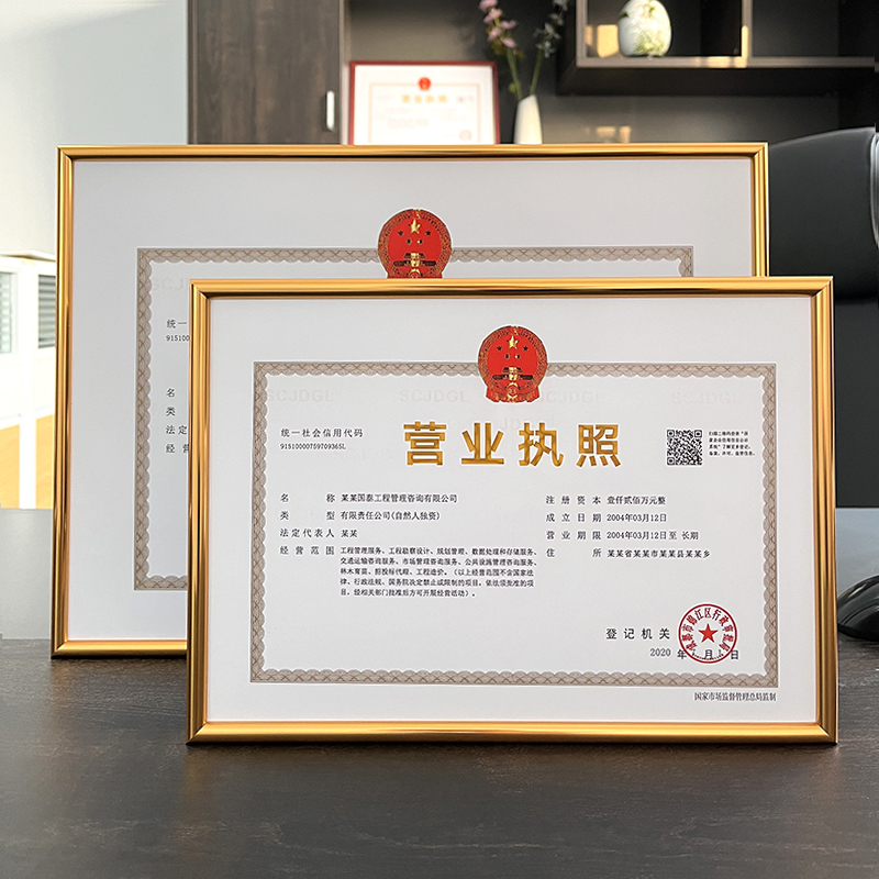 Aluminum Alloy Business License Frame Wall-Mounted Original and Duplicate Individual Business License Protective Cover A3 Health License Photo Frame