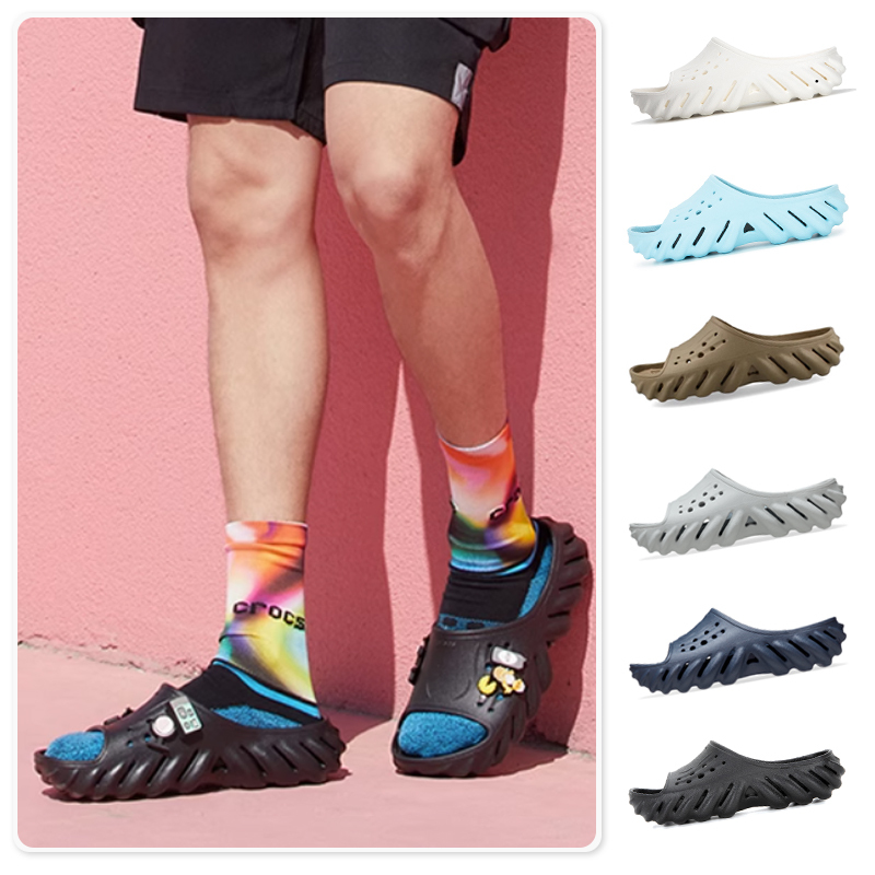Crocs Summer Thick-Soled Slippers, Comfortable Beach Shoes, Wave Sandals, Open-Toe Flip-Flops 208170