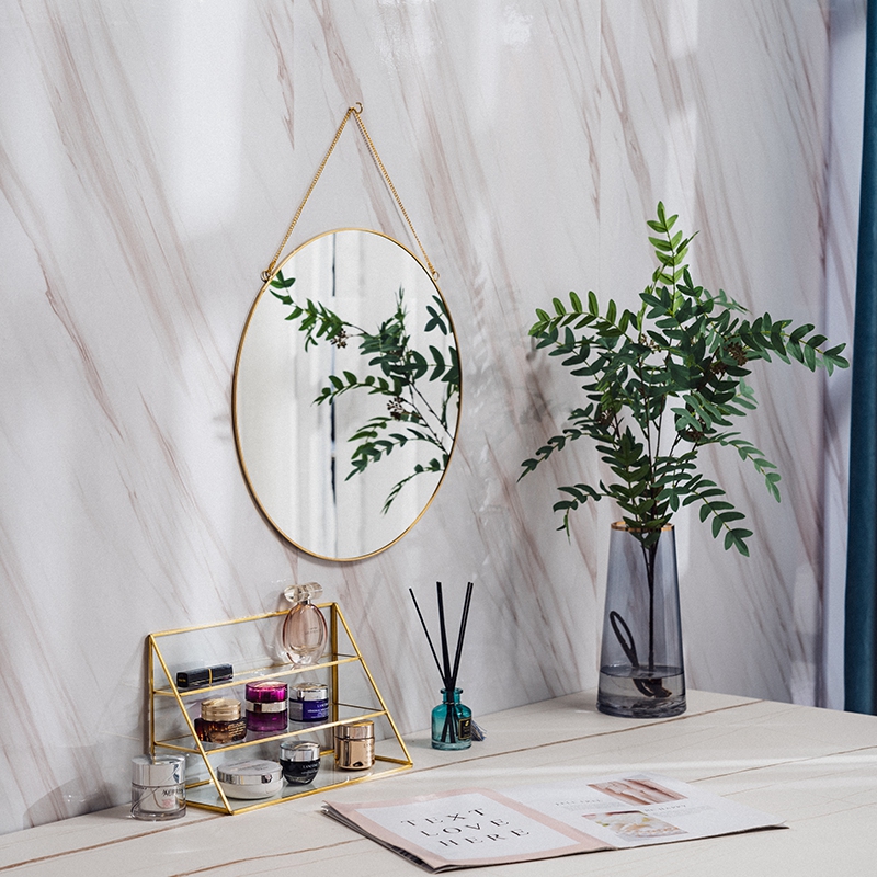 U Home｜Nordic Brass Makeup Mirror High-grade golden hexagonal round wall hanging mirror light luxury ins style