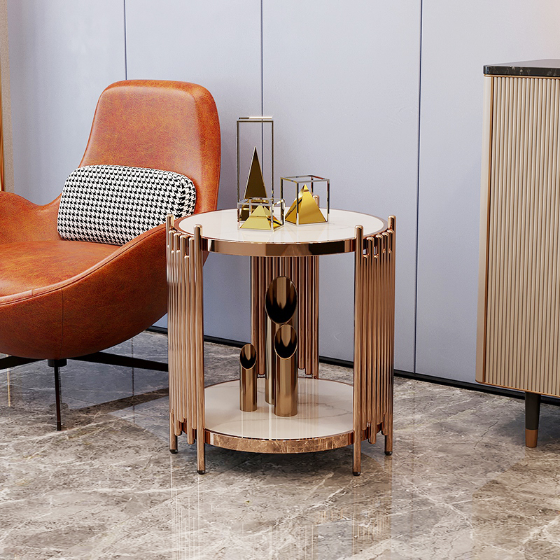 U Home｜Stainless steel marble rose gold coffee table light luxury bedroom bedside table