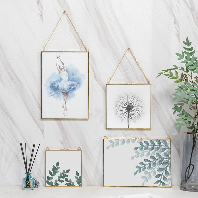 U Home｜Brass glass folding photo frame High-grade gold photo frame wall hanging light luxury Nordic ins style