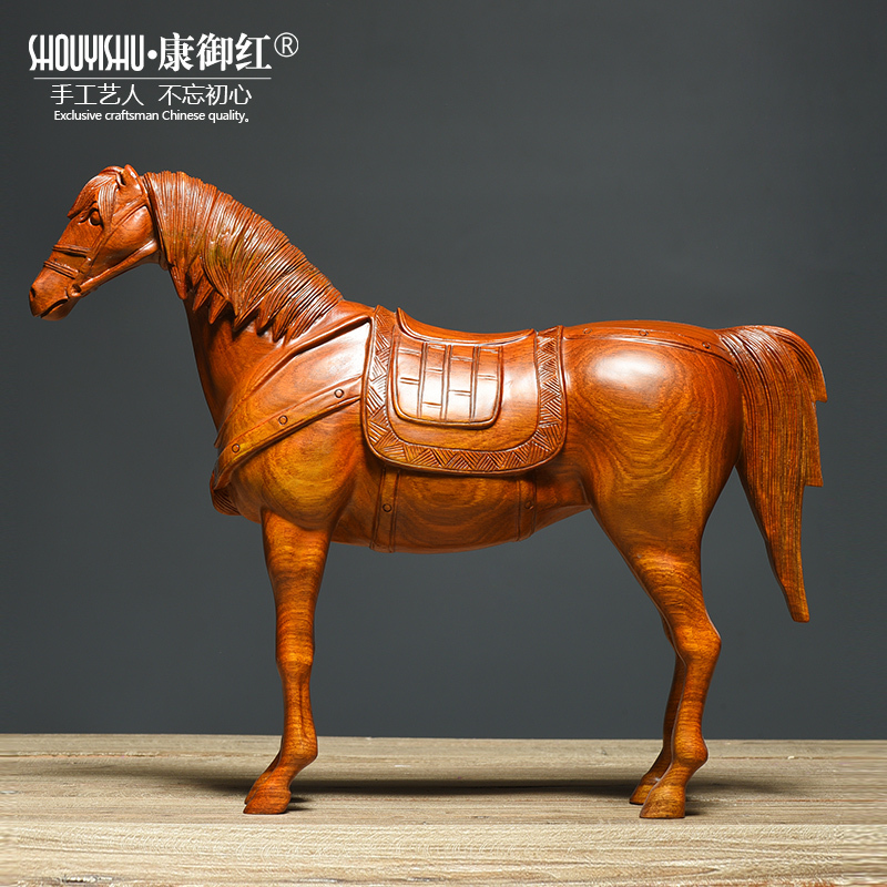 Polar wood carved horse ornaments solid wood Tang horse feng shui desk Zodiac horse home decoration mahogany handicraft