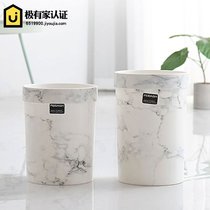 Simple lidless pressure ring trash can Household living room kitchen Nordic creative bathroom Marble grain storage bucket