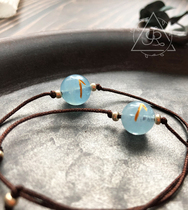 (Tears of a Mermaid) Hand-carved Natural Moonstone Golden Hair Crystal Aquamarine Crystal Bracelet