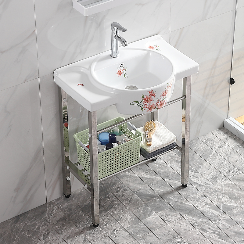 Small household-type wash bathroom ceramic wash basin outdoor bracket balcony pillar basin integrated tablebasin