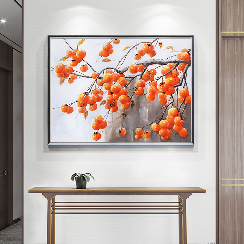 New Chinese Xuanguan Decorative Painting American Living Room Hung Painting Modern Dining Hall Mural Tomatoes Hand-painted oil painting Tomato Ruyi