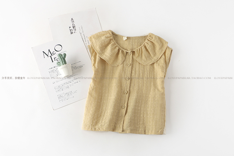 Cô gái sơ mi cotton và vải lanh mùa hè trẻ em mới bé cổ áo lá sen búp bê áo công chúa nước ngoài phiên bản Hàn Quốc của áo - Áo sơ mi đồ bộ bé trai