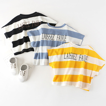 (Clearance does not return) girls short sleeve T-shirt cotton summer childrens coat loose bat sleeve striped shirt