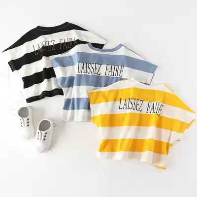 (Clearance does not return) girls short sleeve T-shirt cotton summer children's coat loose bat sleeve striped shirt