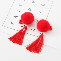 Childrens Tang dress hairclip girl performance headdress baby hair ball card girl Christmas New Year cheongsam tassel hair accessories