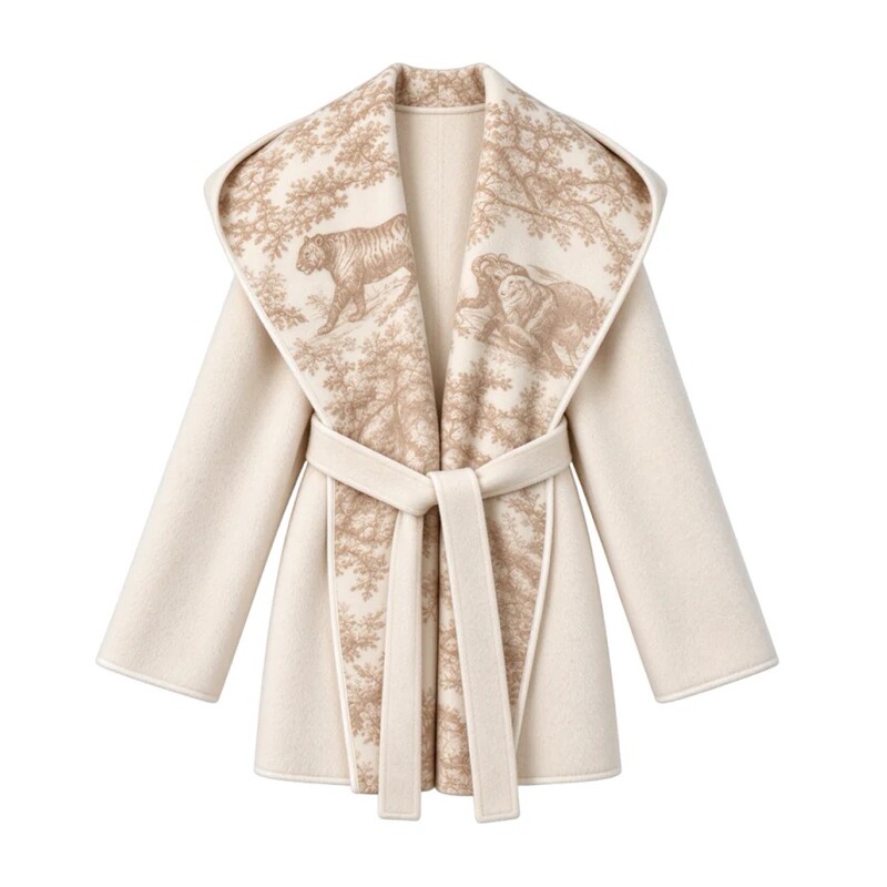 【Good Things Peanut】Wool Hooded Belted Coat for Women, Mid-Length Waist-Tightening Woolen Jacket, Elegant Style 25D067 【Good Things Peanut】Wool Hooded Belted Coat for Women, Mid-Length Waist-Tightening Woolen Jacket, Elegant Style 25D067