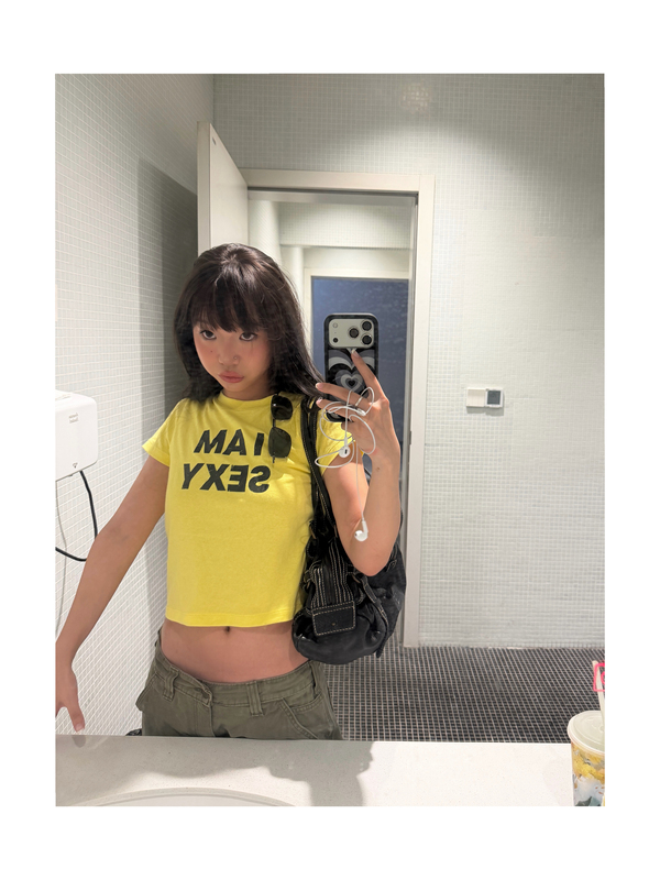 Neanan Textured Bright Yellow Slogan T-Shirt, Quirky and Cute, American Retro Short-Sleeved Top