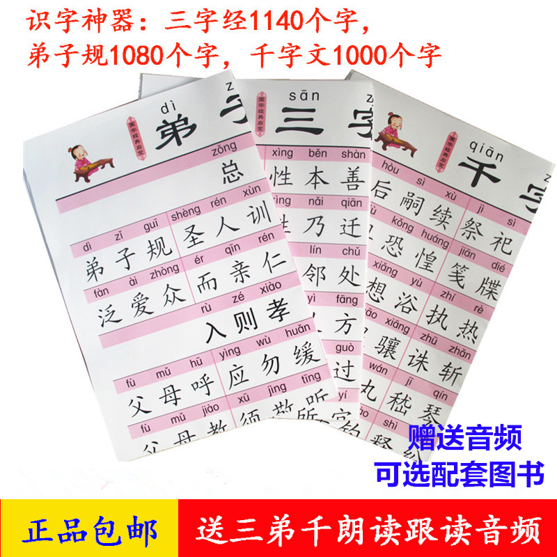 Three-character Sutra Wall chart Disciple gauge thousand-character text Children's literacy Large-character Zhuyin Chinese School enlightenment early education map