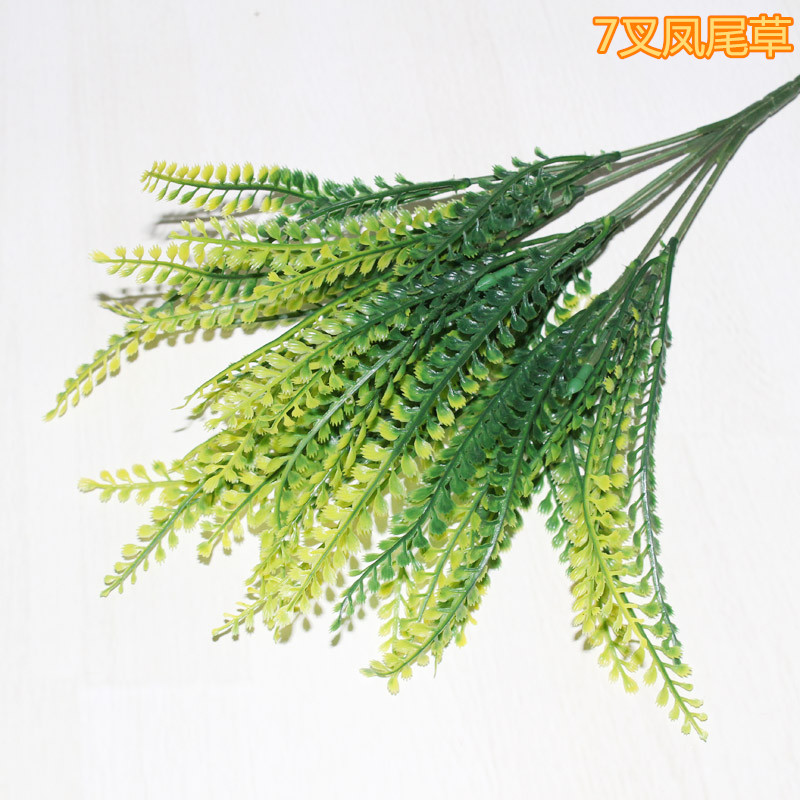 Pastoral simulation green plant gardening plant wall materials fake flower arrangement plastic grass single branch 7 phoenix grass