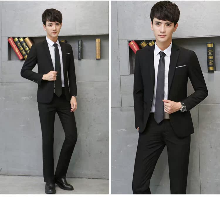 Phiên bản Hàn Quốc của bộ vest nam một bộ đầm công sở chuyên nghiệp Quần yếm Bộ đồ mỏng phù hợp với bộ nam áo dạ nam