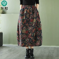 Стеганая ретро зимняя утепленная юбка, из хлопка и льна