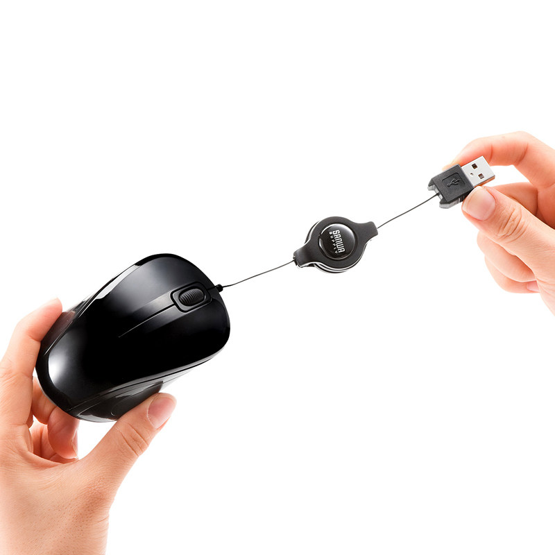 Japan SANWA Mountain Industry Cable Mouse Ergonomics Automatic Shrink Roll Line Type Small Portable Smooth Slide Mouse