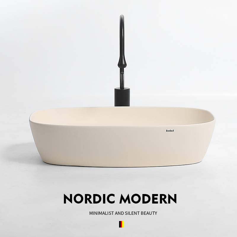 Matte Cream-Style Artistic Countertop Basin Khaki Ceramic Washbasin Bathroom Household Single Basin Balcony Washbasin