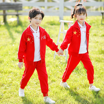 Primary school students uniforms sportswear three-piece kindergarten yuan fu China red cotton middle school students class uniform chun qiu zhuang