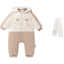 Cotton Era Newborn Clothes 2024 Winter Baby Thickened Temperature-Regulating Jumpsuit Mens and Womens Full Moon Baby Outing Clothes