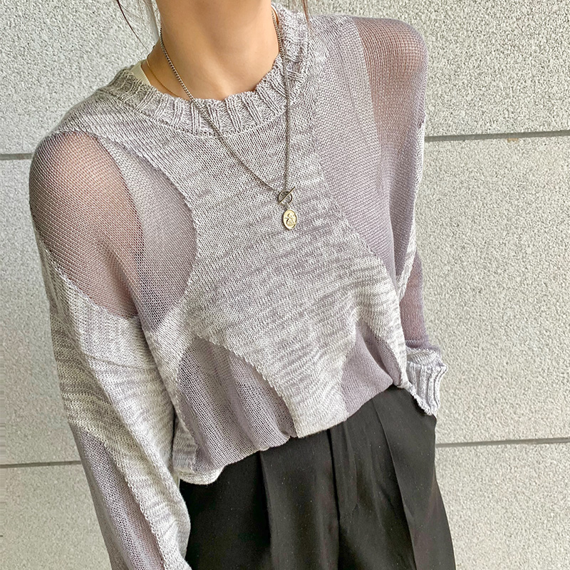 Small pull 1937 irregular design sense hollow street style knitwear pullover round neck sweater long sleeve jacket