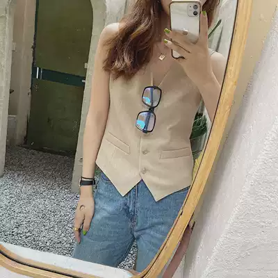 Little La 1937V collar card its vest vest vest women's suit padded personality simple jacket sleeveless suit
