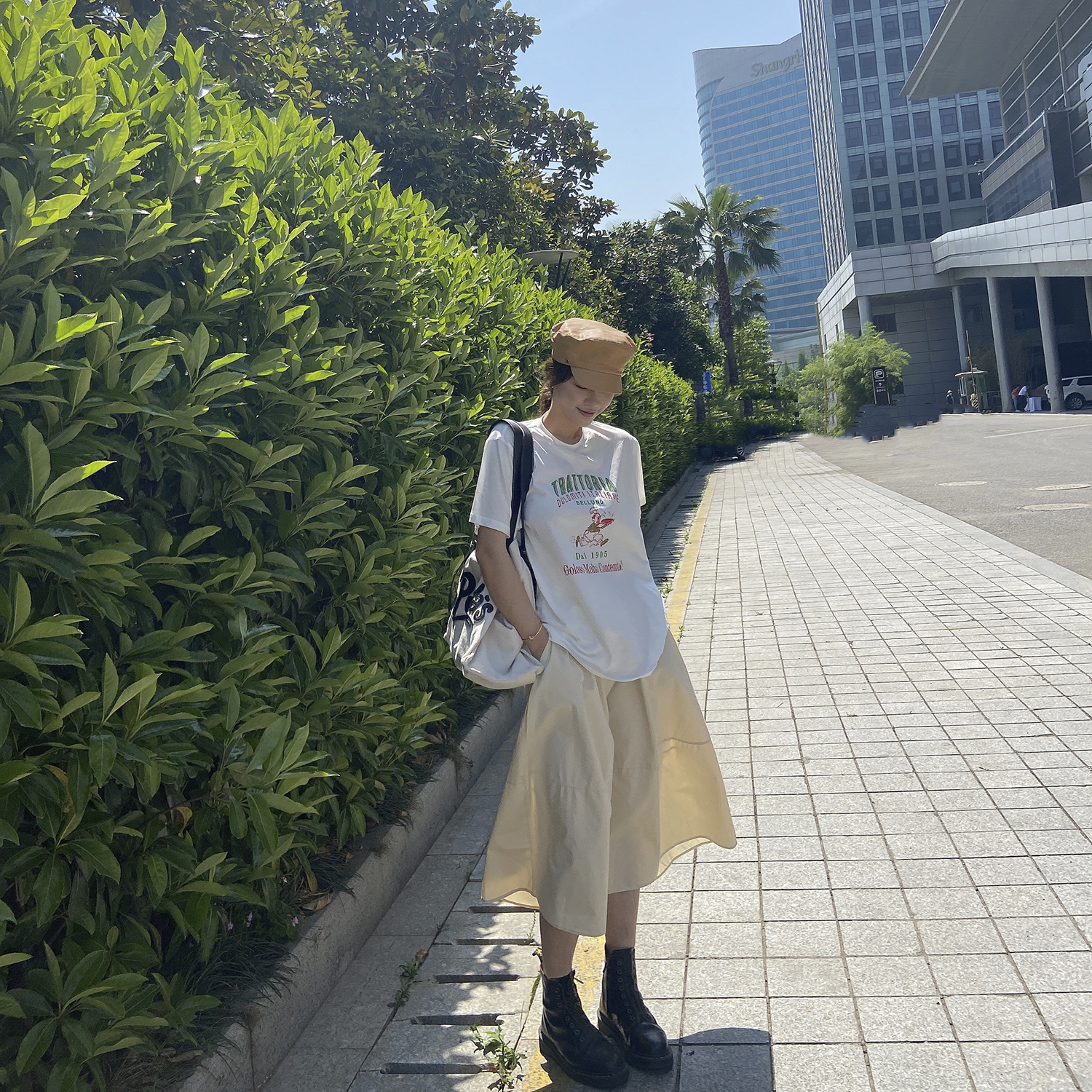 Small pull home tooling sense pocket skirt design sense custom mid-length skirt large skirt swing umbrella skirt summer street style