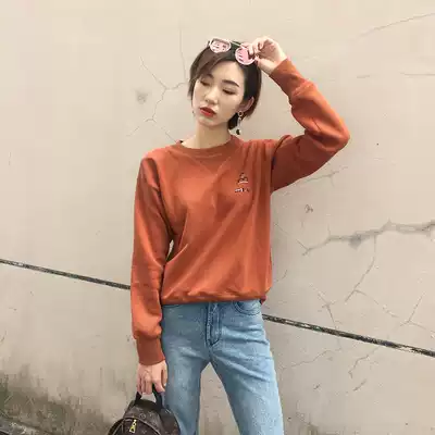 (Small pull produced) super white brick thin velvet cotton pullover