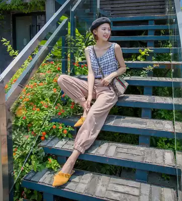 (Small pull) loose skinny khaki closed-up bloomers