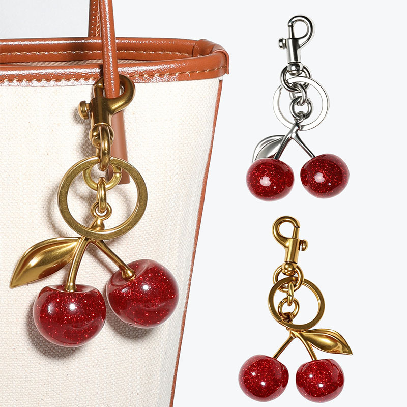 Suitable for Coach Bags, Cherry Pendant with a High-End Feel, Resin Fruit Decoration, Exquisite Cherry Keychain Accessory