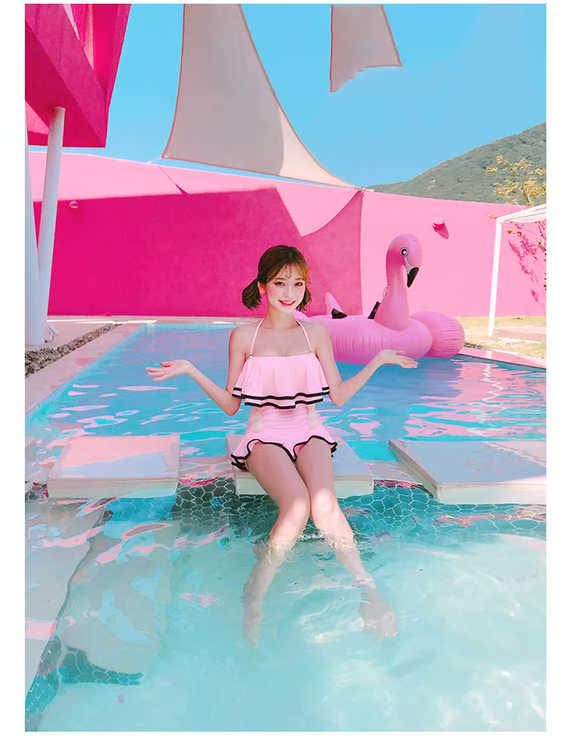 Thái Camellia đích thực ngọt ngào dễ thương nơ treo cổ xù cao eo đồ lót váy bikini Bikini Quyến Rũ Gợi Cảm 