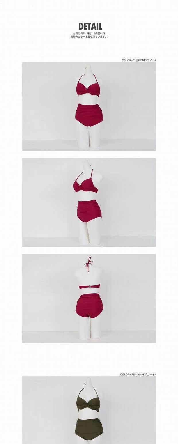 AY Yilang Tùy chỉnh ~ Chính hãng Sexy Rượu vang đỏ Treo cổ cao Eo xếp li Bụng che bụng mỏng Chia áo tắm đồ tắm 2 mảnh
