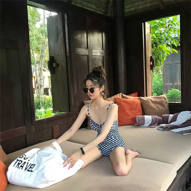 Yilang custom ~ Hàn Quốc kẻ sọc 18 mùa xuân và mùa hè mới bộ bikini jumpsuit retro gây bão đồ bơi nữ dạng quần cạp cao