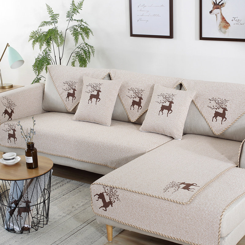 Nordic cotton and linen sofa cushion four seasons universal cushion simple modern burlap armrest back towel cover wind cover