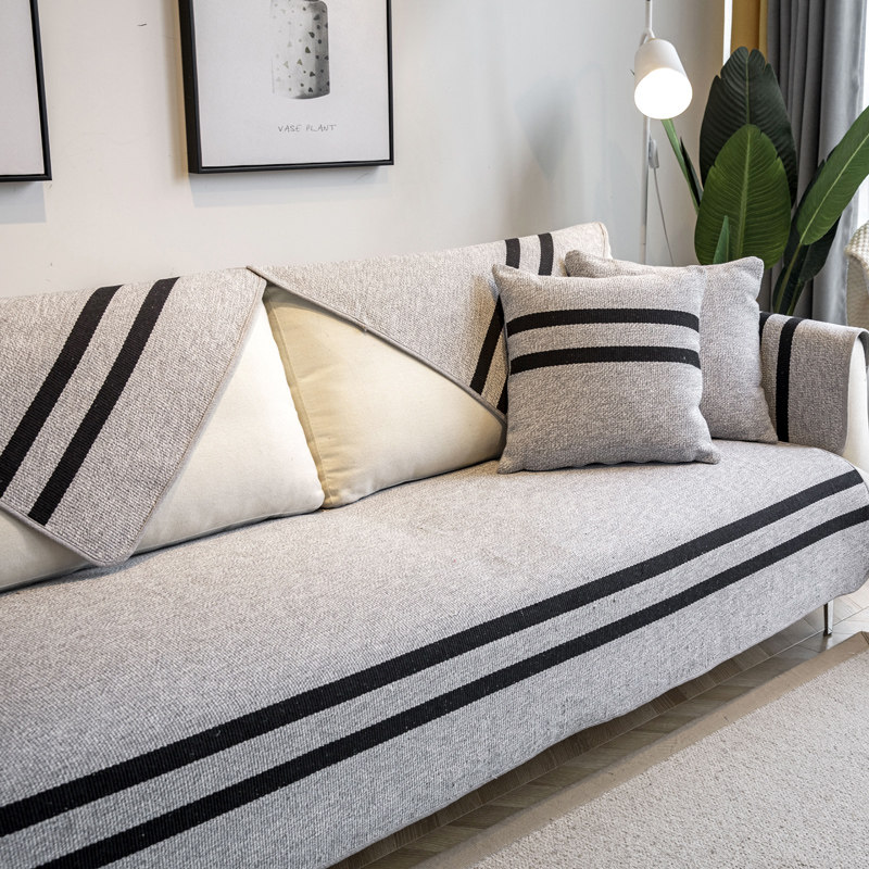 Nordic four seasons cotton and linen sofa cushion summer burlap simple universal non-slip cover cloth cover towel solid wood cushion
