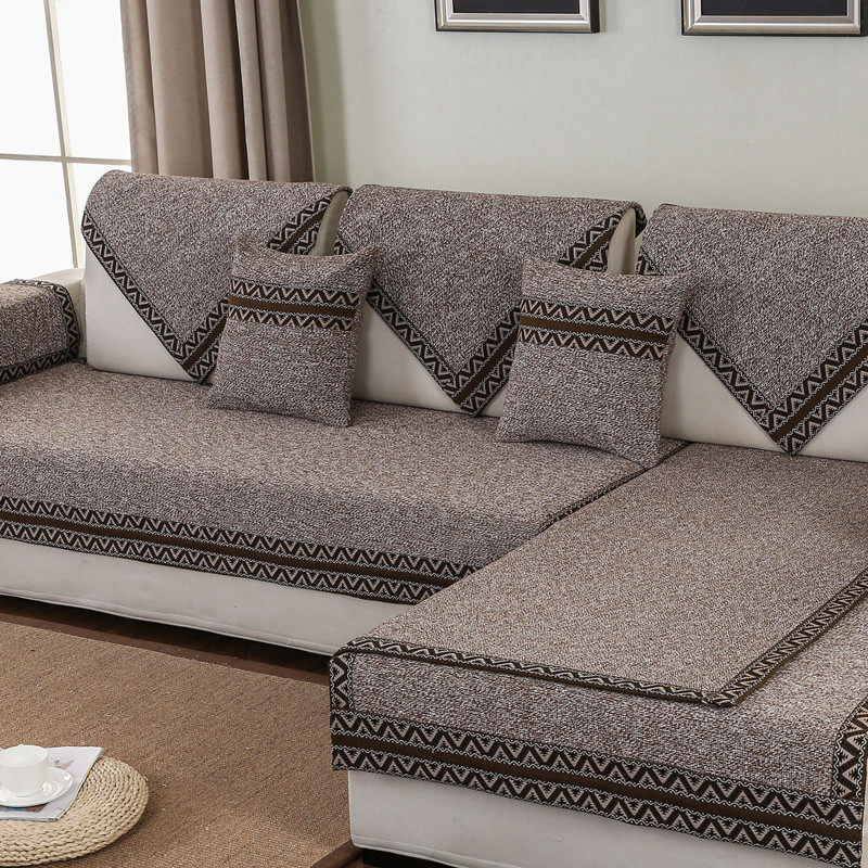 Four seasons cotton and linen sofa cushion summer linen cover cloth simple modern universal new Chinese-style solid wood towel cover old coarse cloth